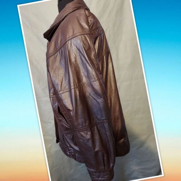 Gallery Rich Brown Leather Jacket Coat size Med. The inside is quilted. Slight w - Picture 2 of 7